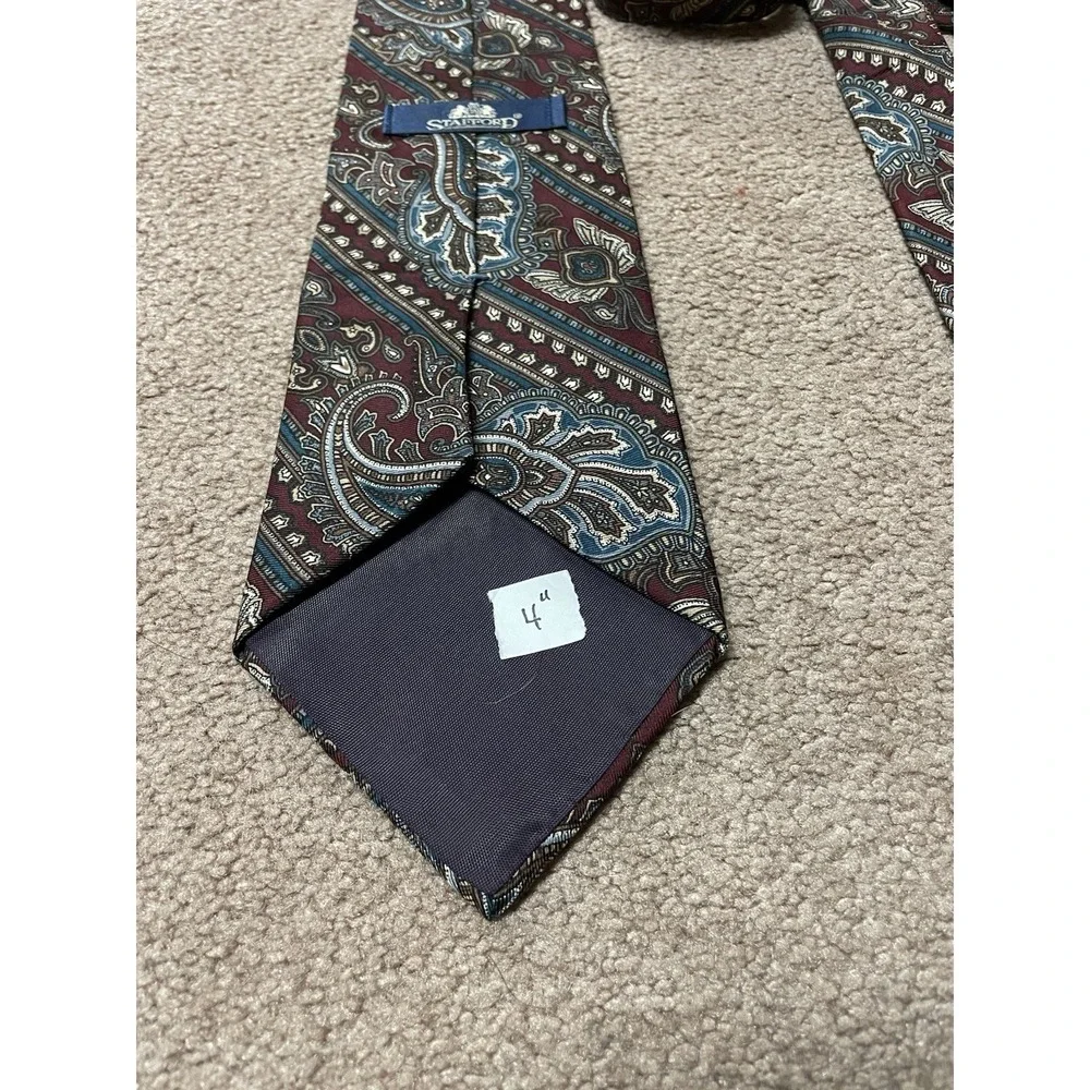 Vintage Stafford Silk Paisley Tie Mens‎ Burgundy Blue Gold 4